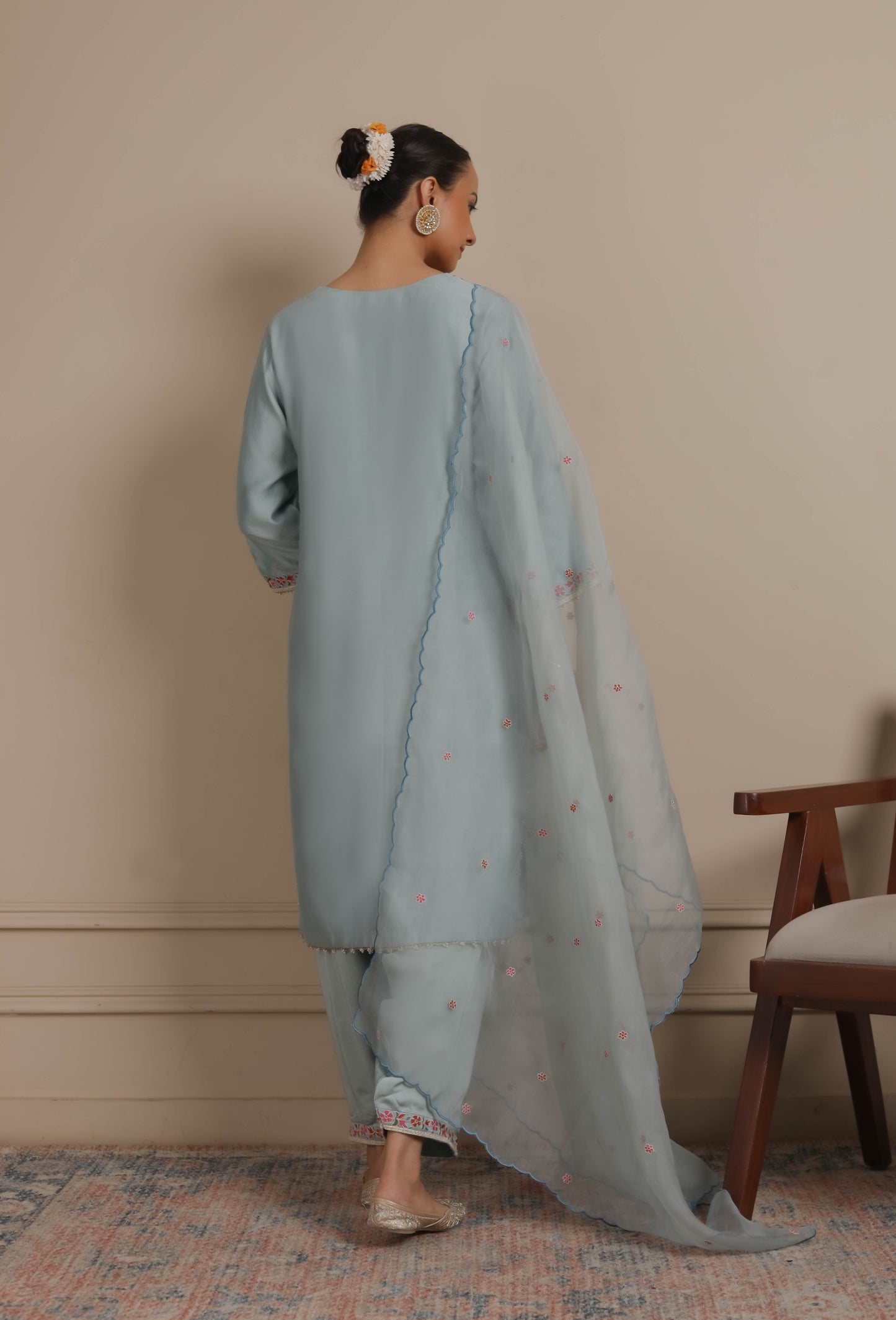 Ice Blue Neck Embroidered Kurta & Salwar set