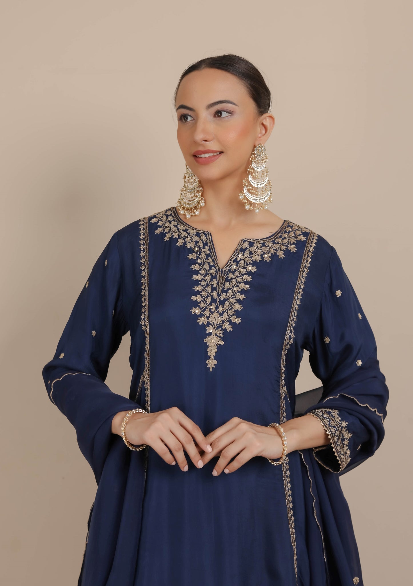 Midnight Blue Dori Embroidered A-Line Kurta & Salwar Set