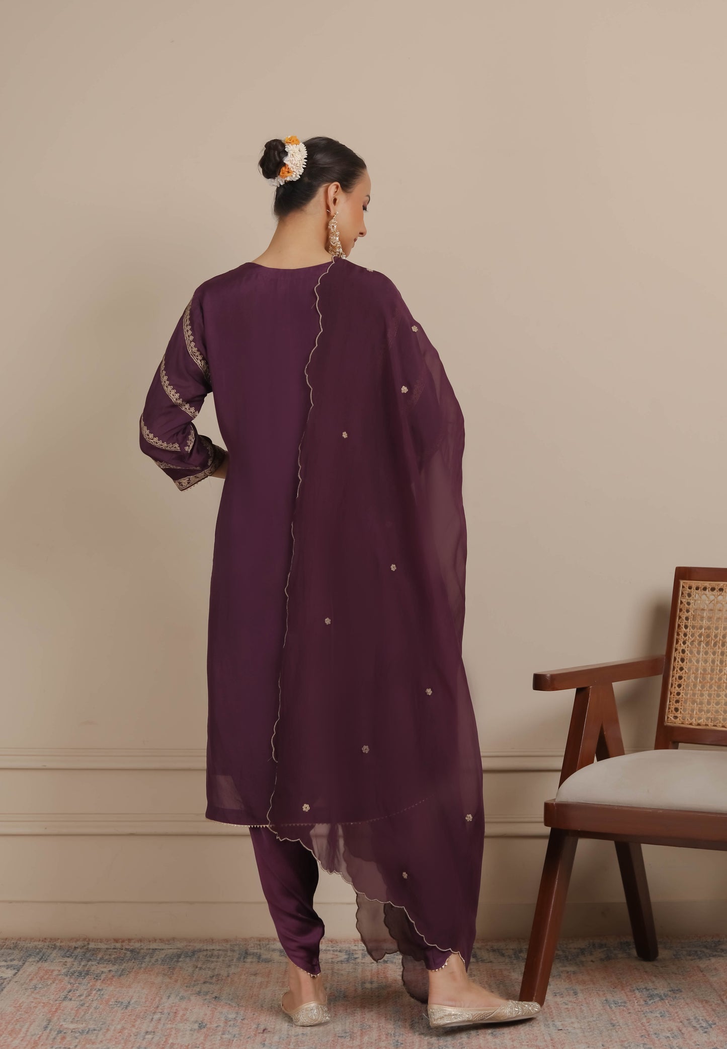 Purple Dori Embroidered Kurta & Dhoti Set