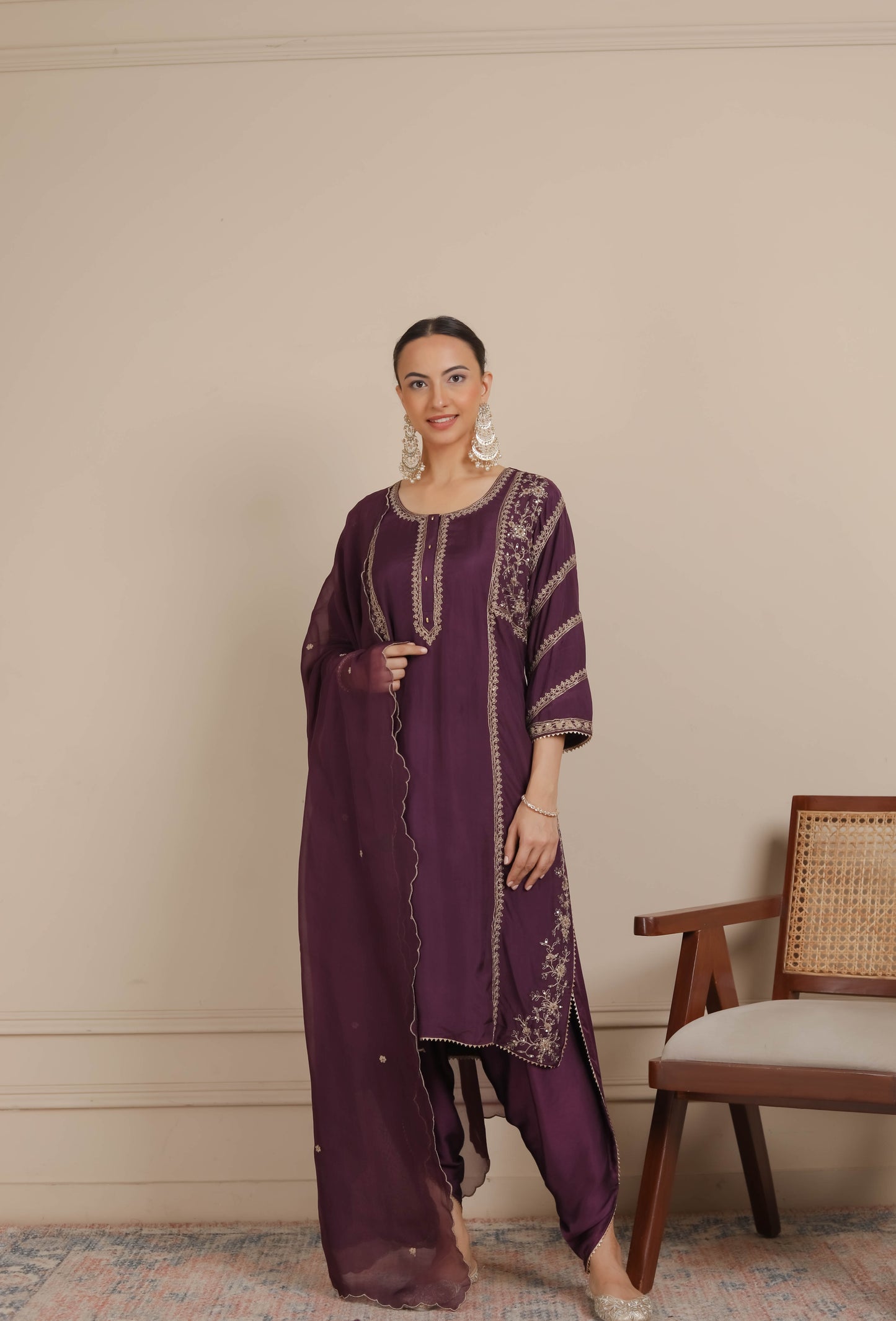 Purple Dori Embroidered Kurta & Dhoti Set