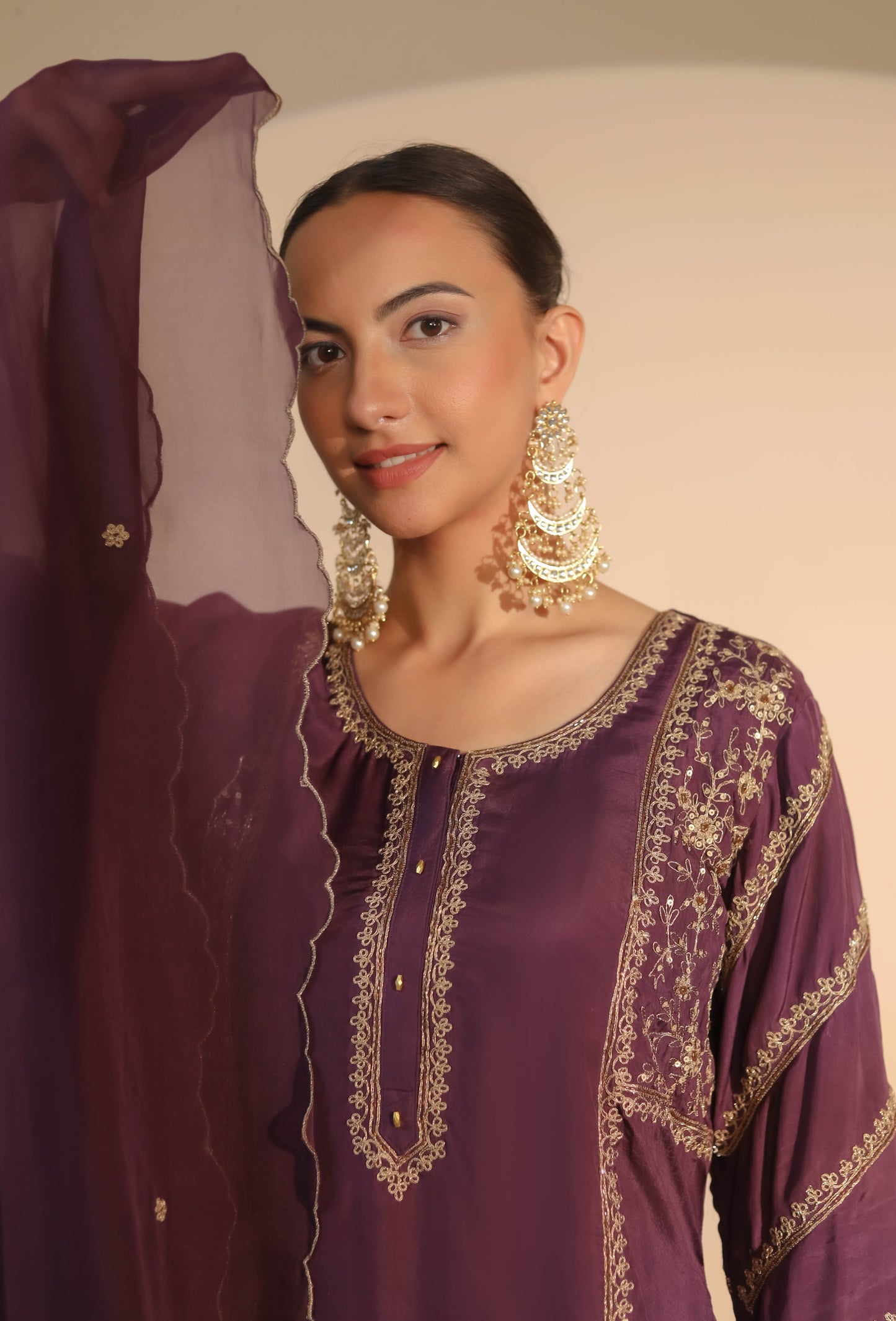 Purple Dori Embroidered Kurta & Dhoti Set