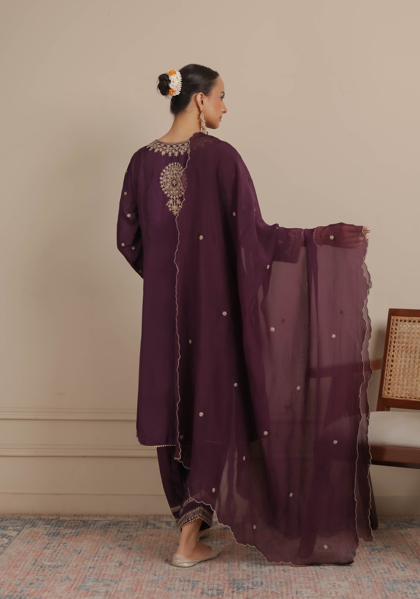 Purple Dori Embroidered A-Line Kurta & Salwar Set