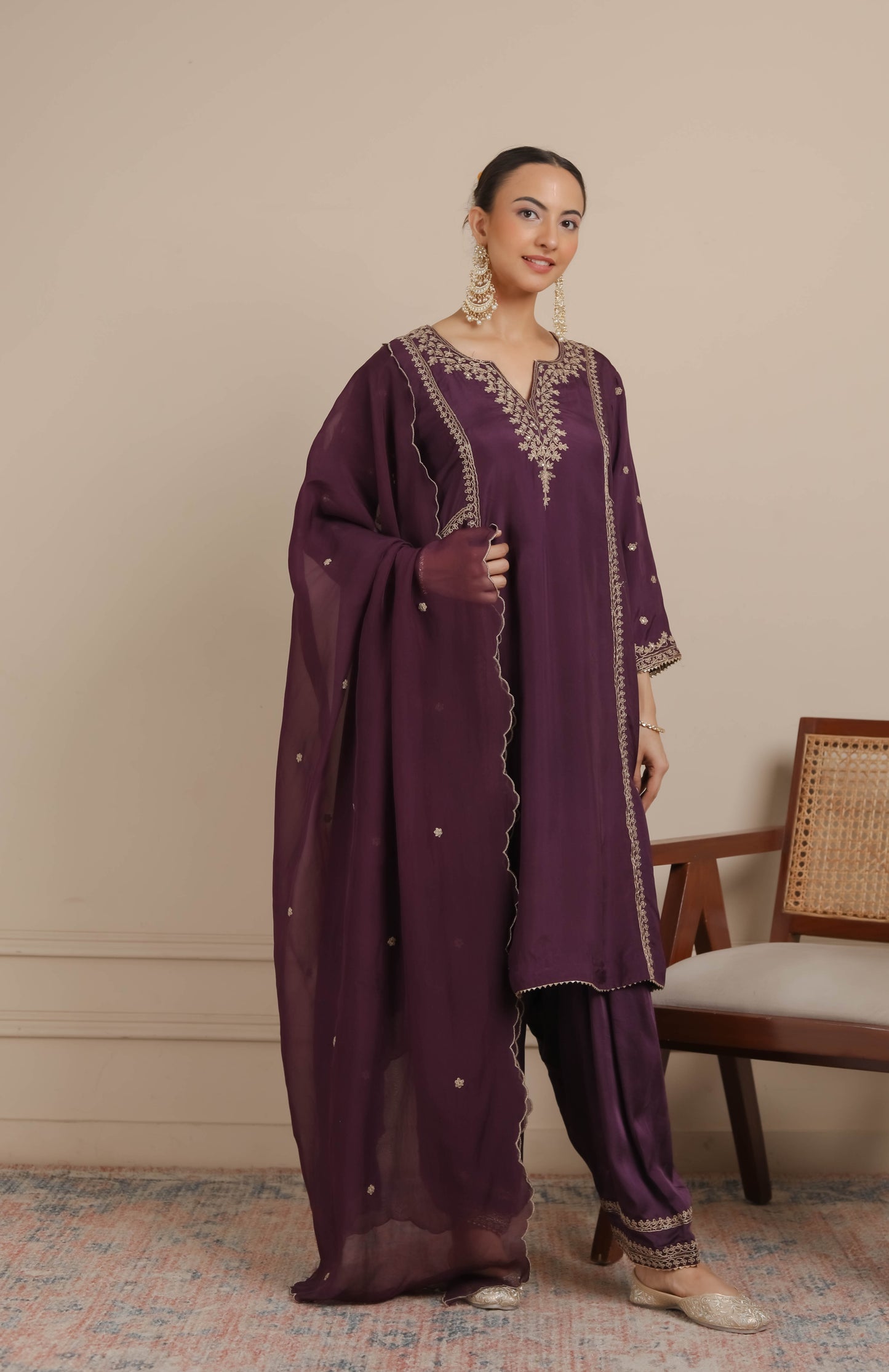 Purple Dori Embroidered A-Line Kurta & Salwar Set