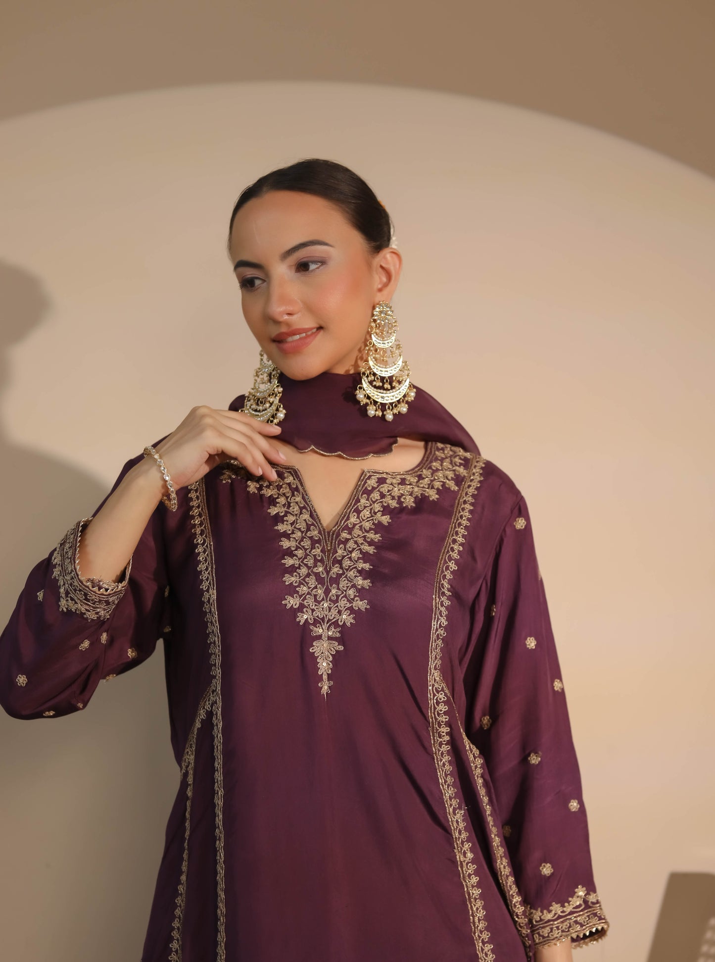 Purple Dori Embroidered A-Line Kurta & Salwar Set