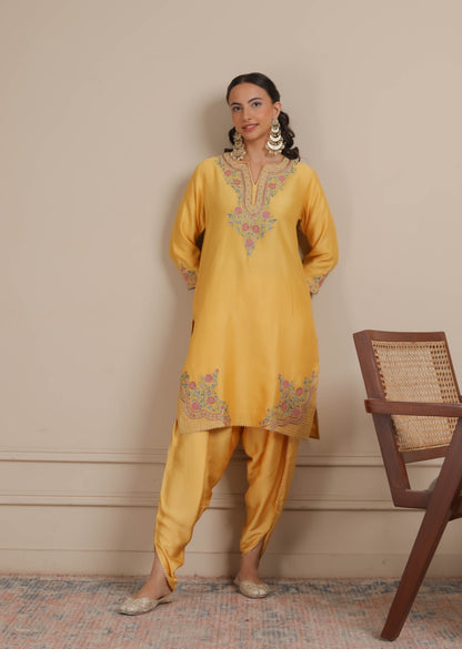 Yellow kurta paired with Dhoti Set