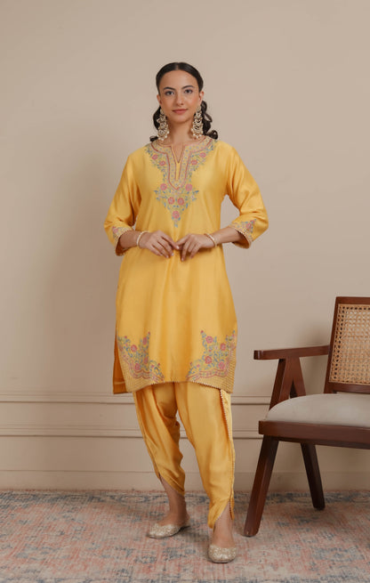 Yellow kurta paired with Dhoti Set