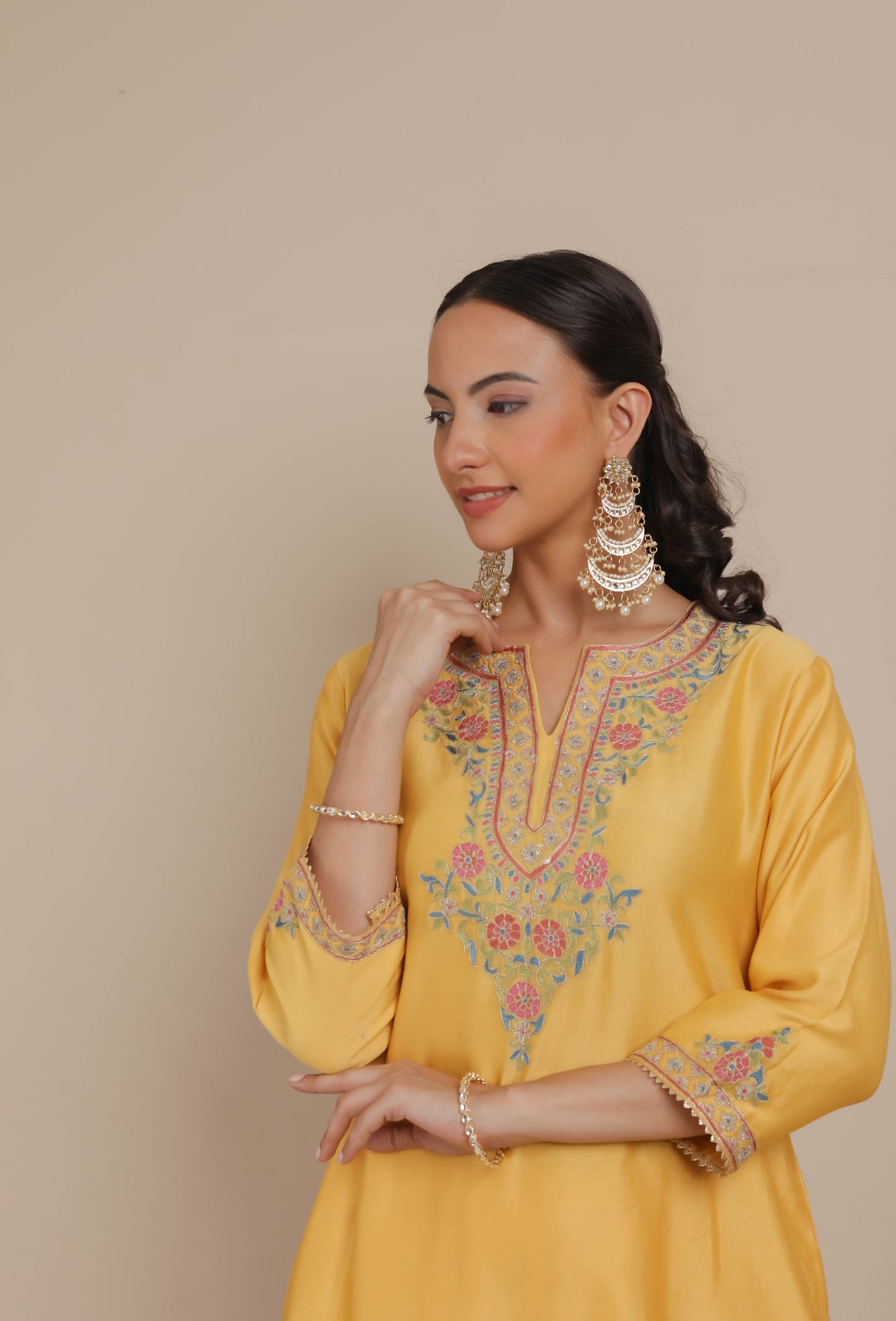 Yellow kurta paired with Dhoti Set