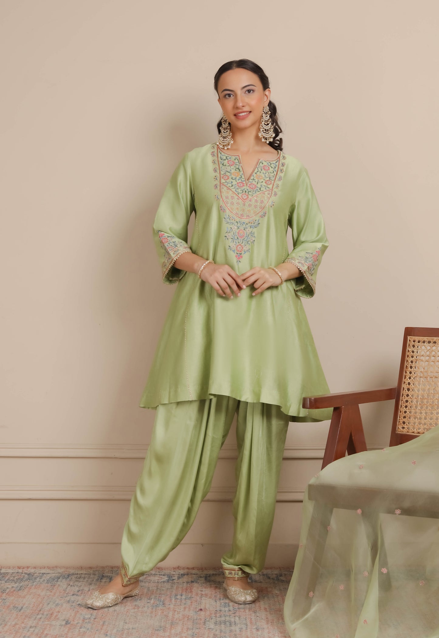 Green A-Line kurta with Salwar