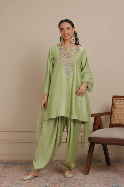 Green A-Line kurta with Salwar