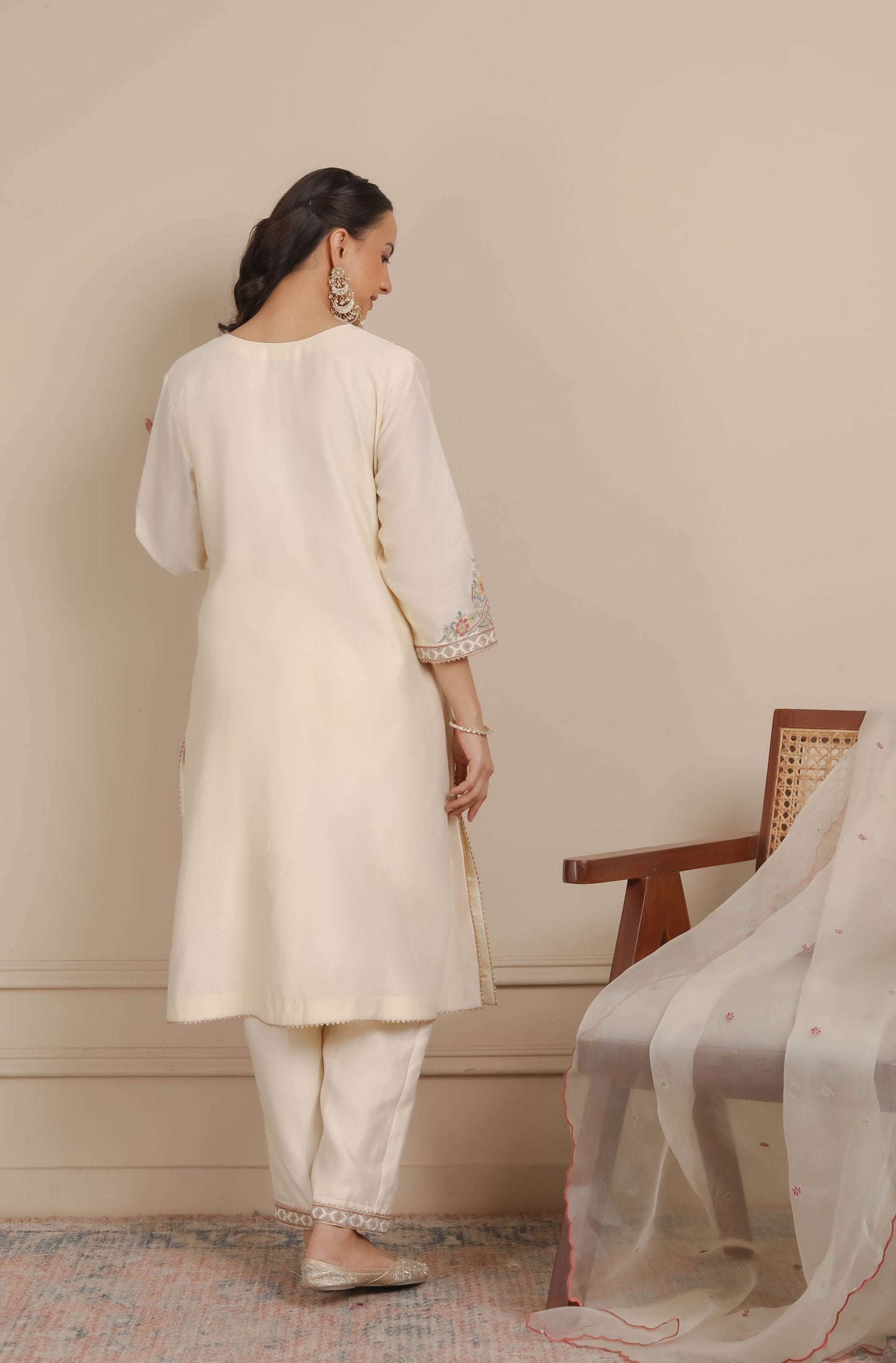 Ivory Glass Neck A-Line Kurta & Pant Set