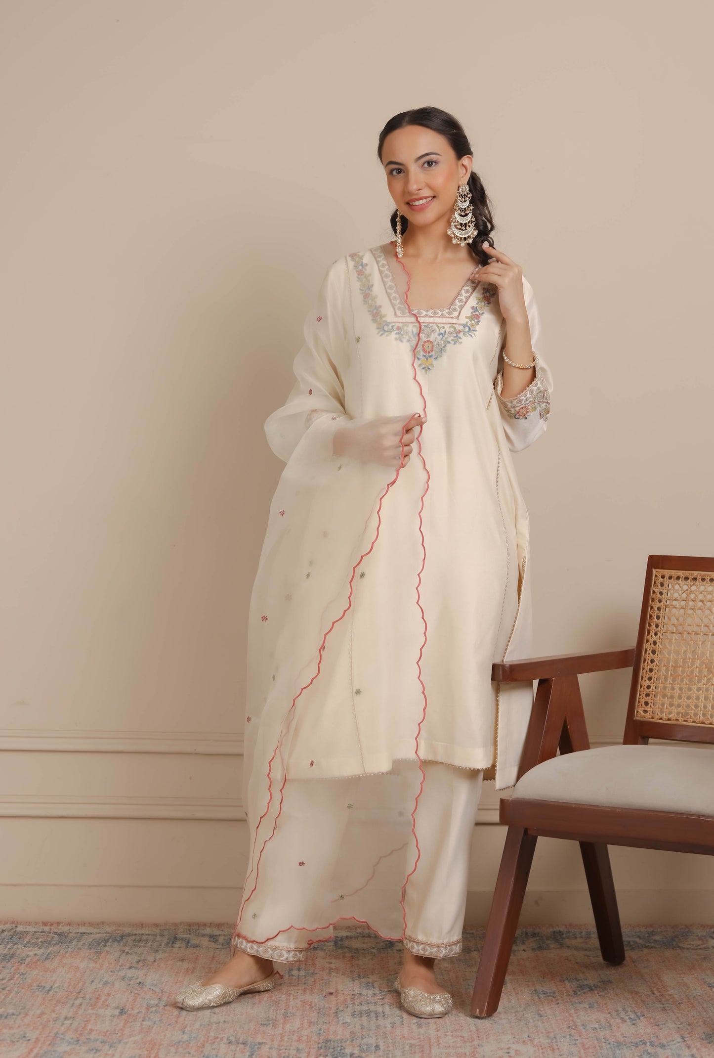 Ivory Glass Neck A-Line Kurta & Pant Set