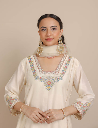 Ivory Glass Neck A-Line Kurta & Pant Set