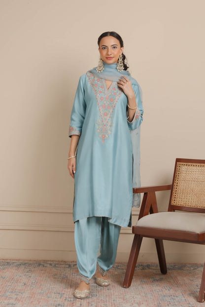 Blue A-Line kurta with Salwar Set