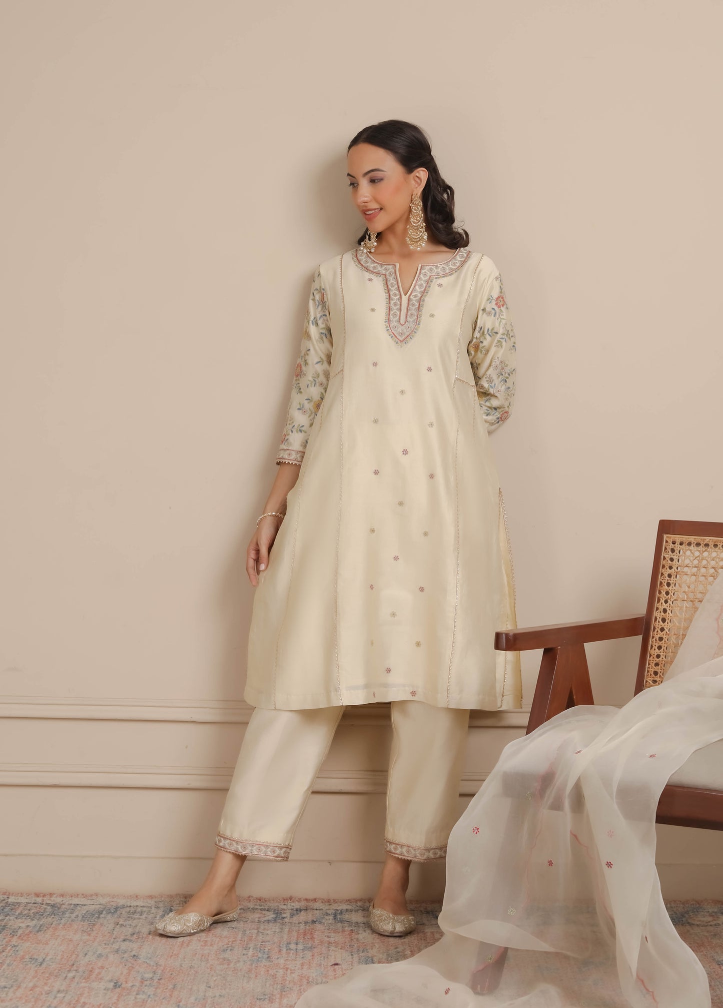 Ivory A-Line Kurta with Pants