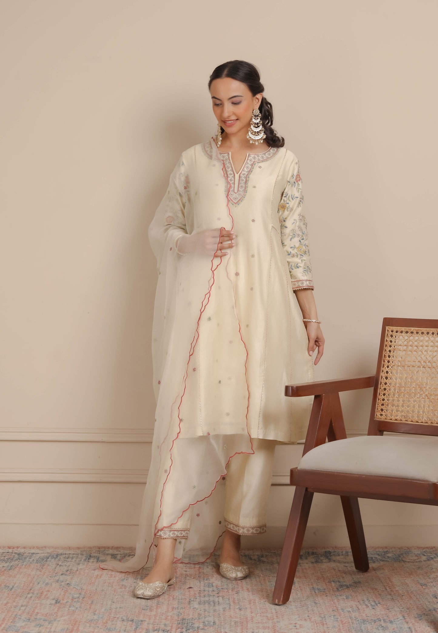 Ivory A-Line Kurta with Pants