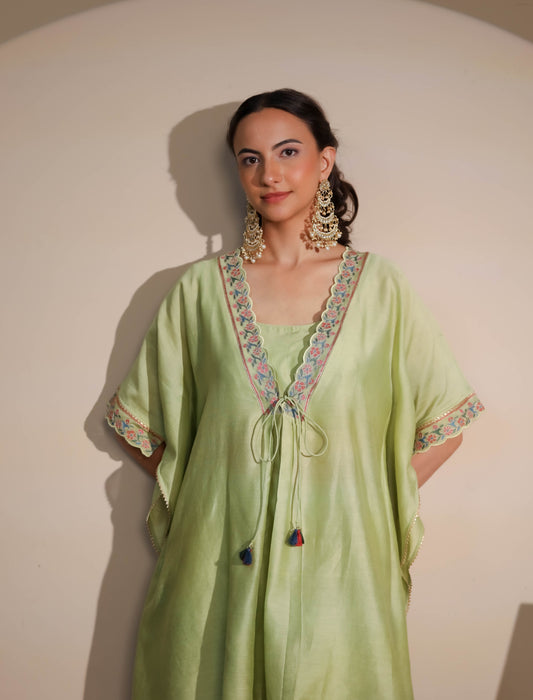 Green Short Kaftan with Pants