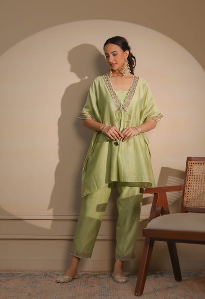 Green Short Kaftan with Pants