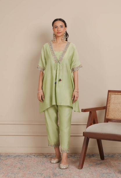 Green Short Kaftan with Pants