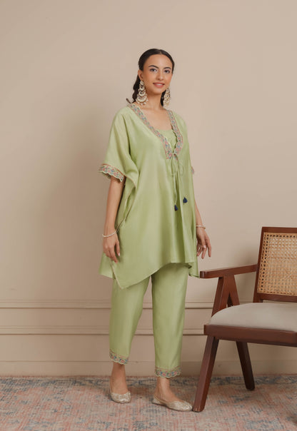 Green Short Kaftan with Pants