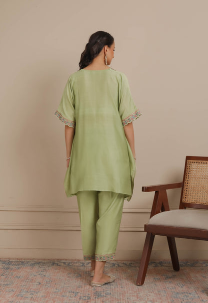 Green Short Kaftan with Pants