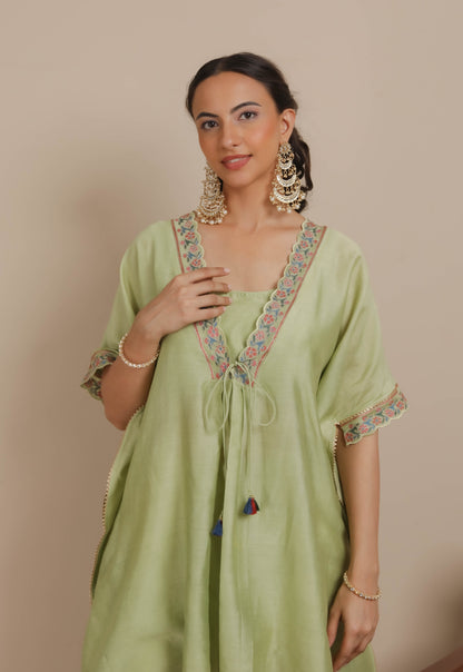 Green Short Kaftan with Pants