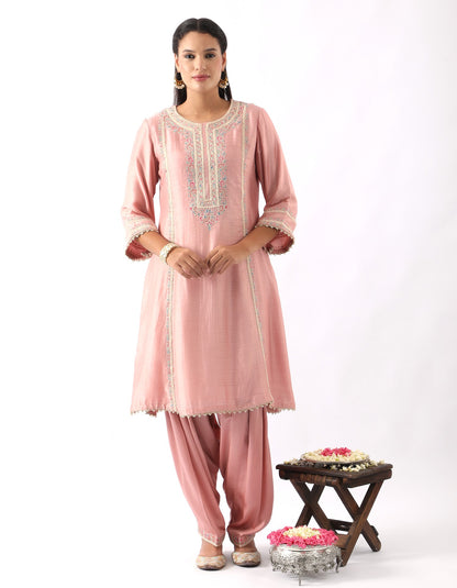 Blush Pink Embroidered A-Line Kurta & Salwar Set