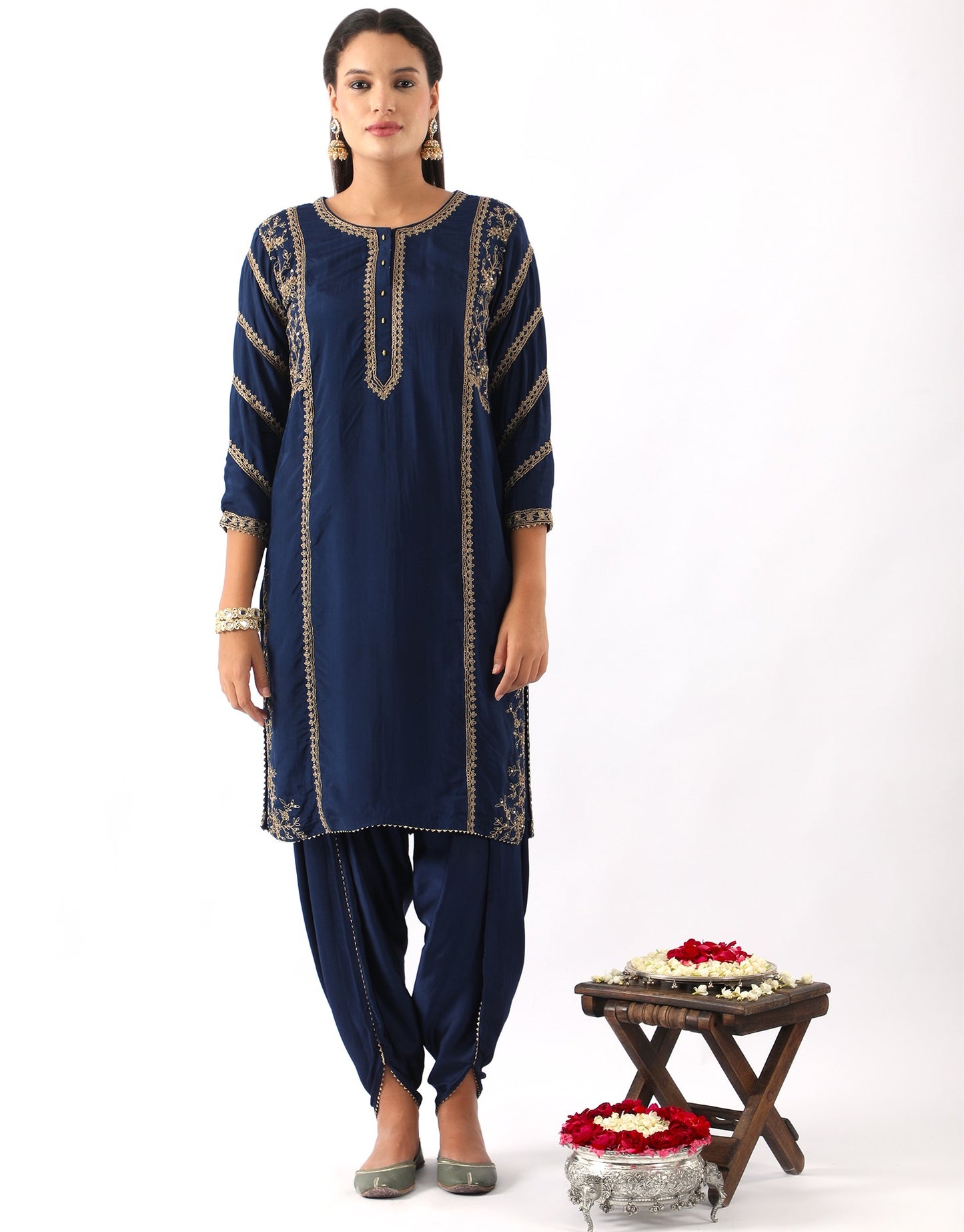 Midnight Blue Dori Embroidered Kurta & Dhoti Set