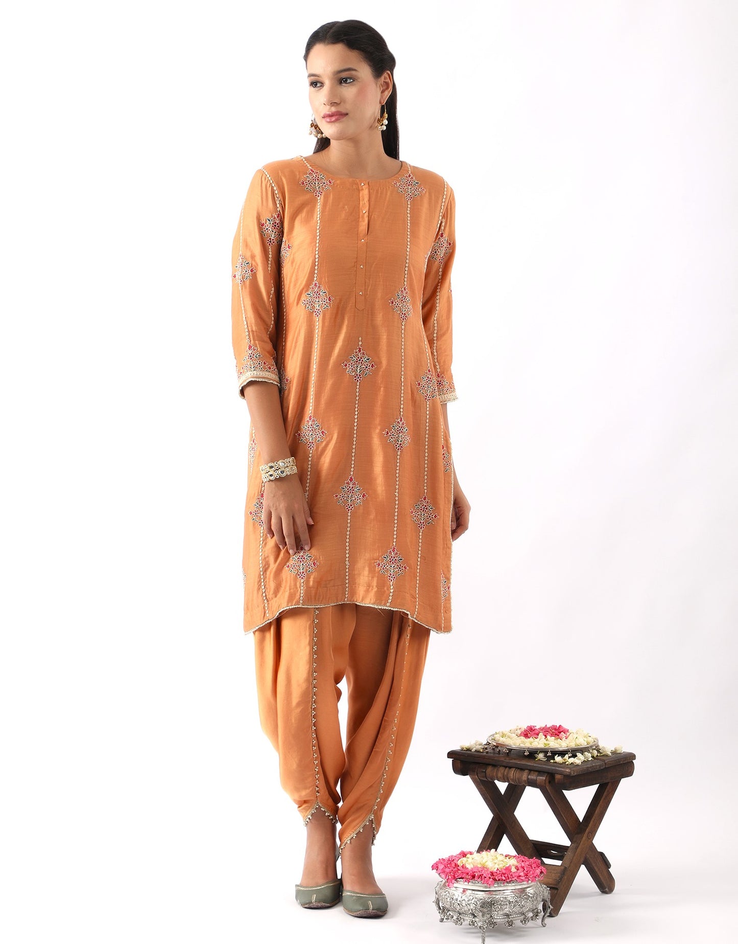 Orange Embroidered Kurta & Dhoti Set