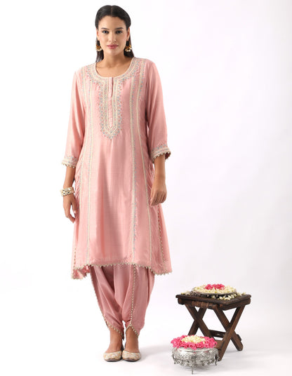 Blush Pink Embroidered A-Line Kurta & Dhoti Set