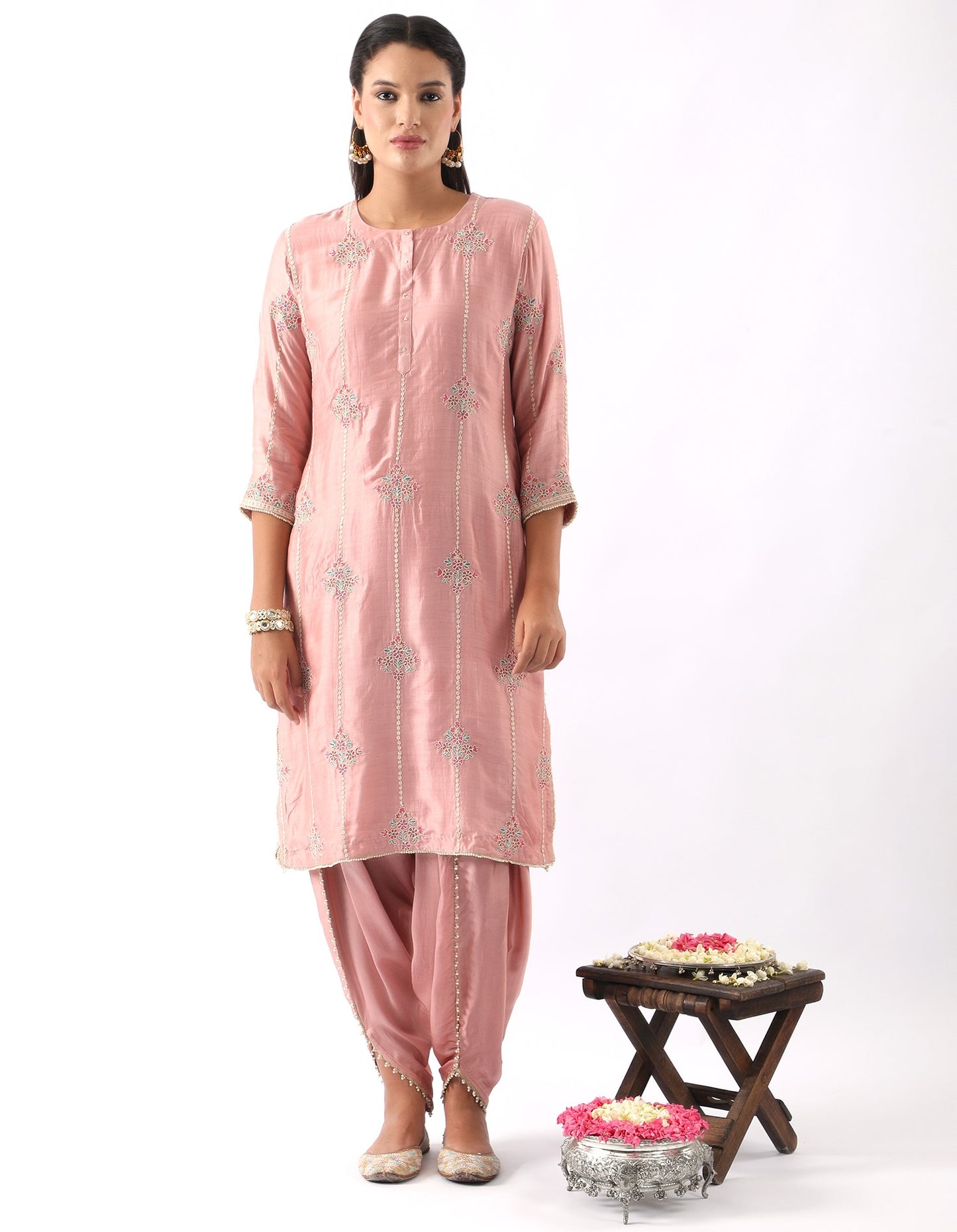 Blush Pink Embroidered Kurta & Dhoti Set