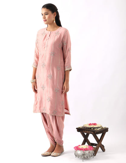 Blush Pink Embroidered Kurta & Dhoti Set