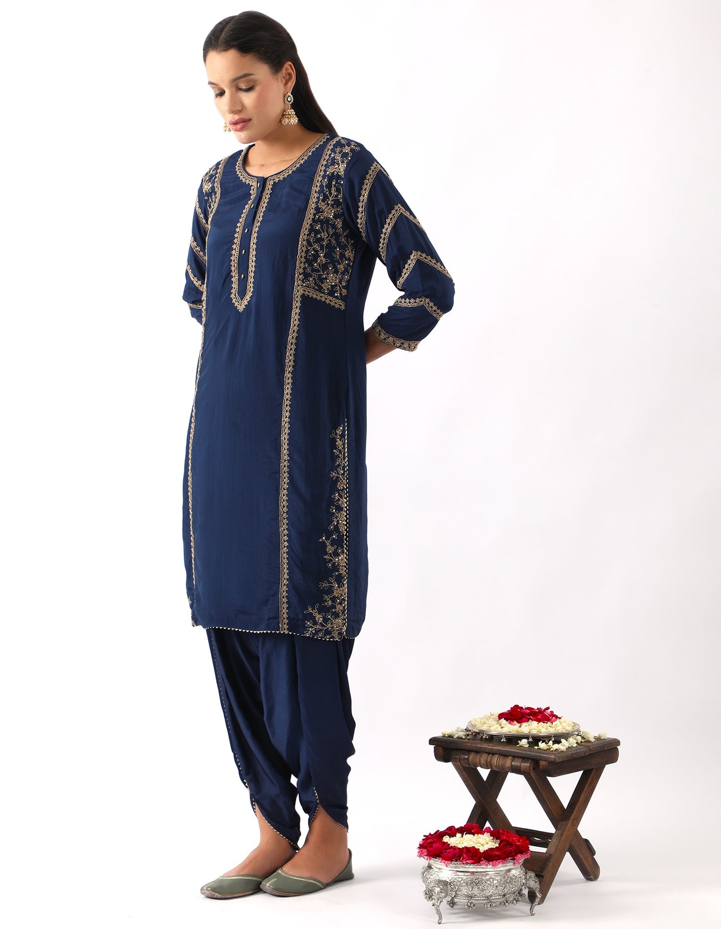 Midnight Blue Dori Embroidered Kurta & Dhoti Set