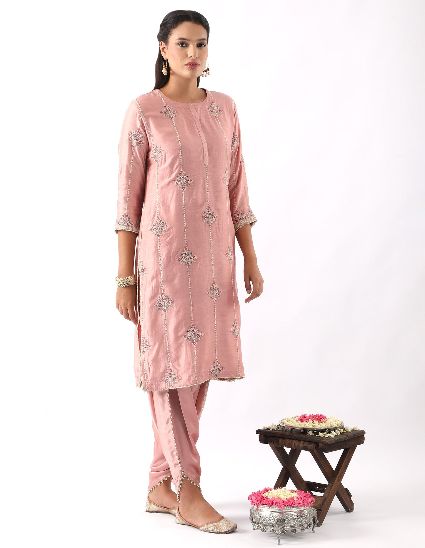 Blush Pink Embroidered Kurta & Dhoti Set