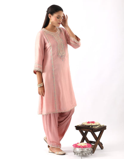 Blush Pink Embroidered A-Line Kurta & Salwar Set