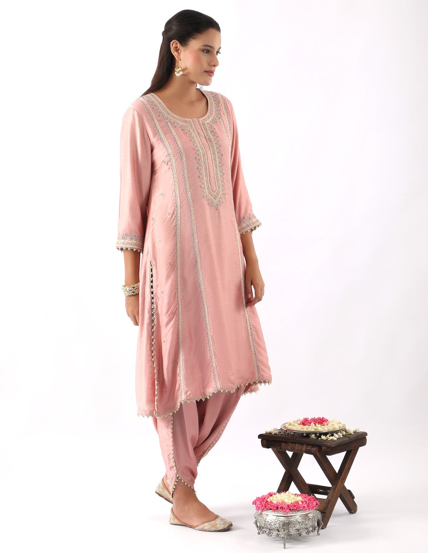 Blush Pink Embroidered A-Line Kurta & Dhoti Set