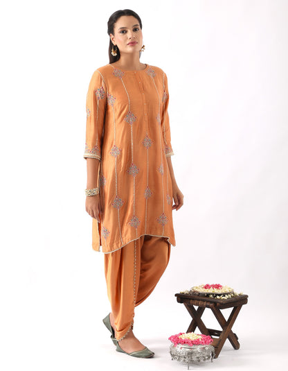 Orange Embroidered Kurta & Dhoti Set