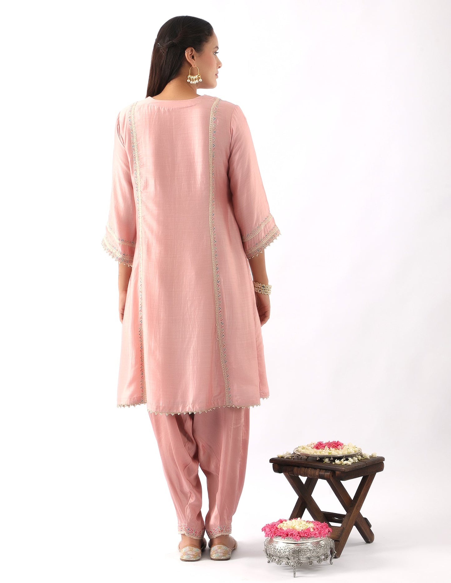 Blush Pink Embroidered A-Line Kurta & Salwar Set