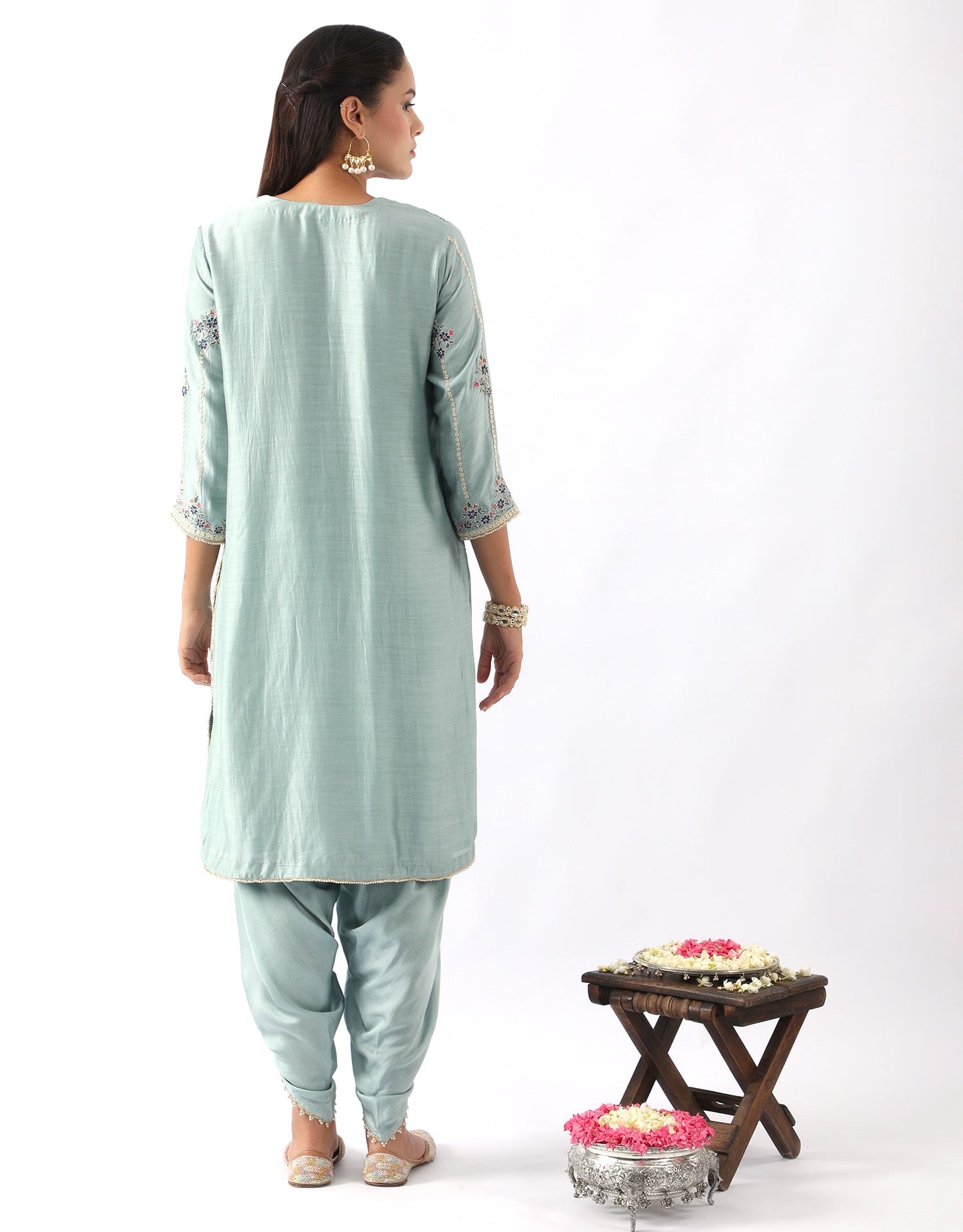 Ice Blue Embroidered Kurta & Dhoti Set