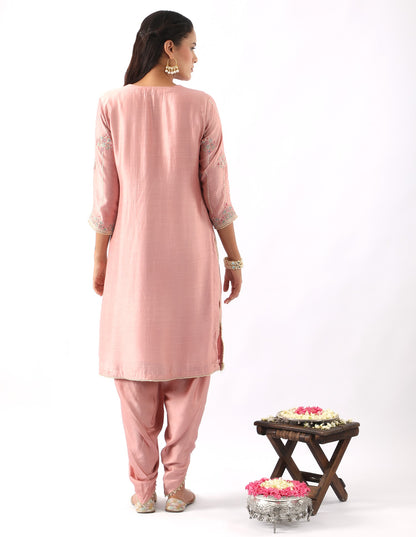 Blush Pink Embroidered Kurta & Dhoti Set