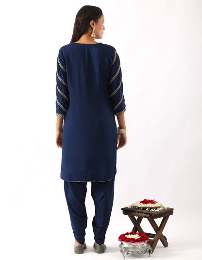 Midnight Blue Dori Embroidered Kurta & Dhoti Set