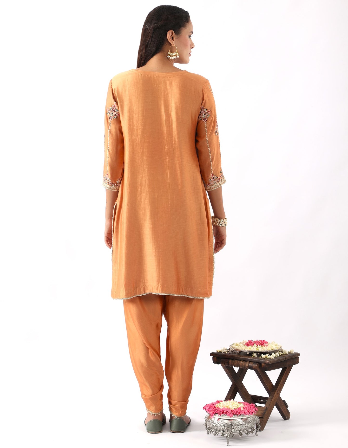 Orange Embroidered Kurta & Dhoti Set