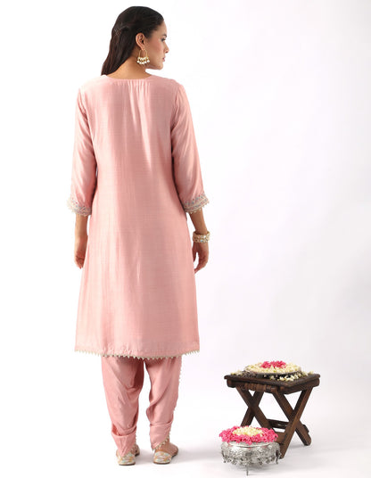 Blush Pink Embroidered A-Line Kurta & Dhoti Set