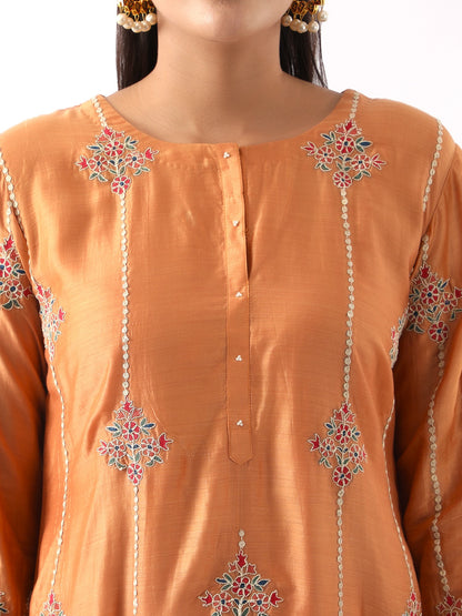 Orange Embroidered Kurta & Dhoti Set