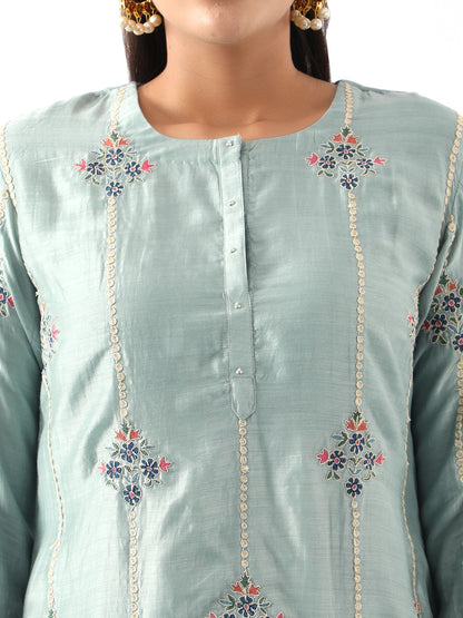 Ice Blue Embroidered Kurta & Dhoti Set