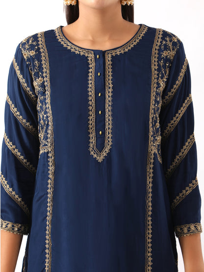 Midnight Blue Dori Embroidered Kurta & Dhoti Set