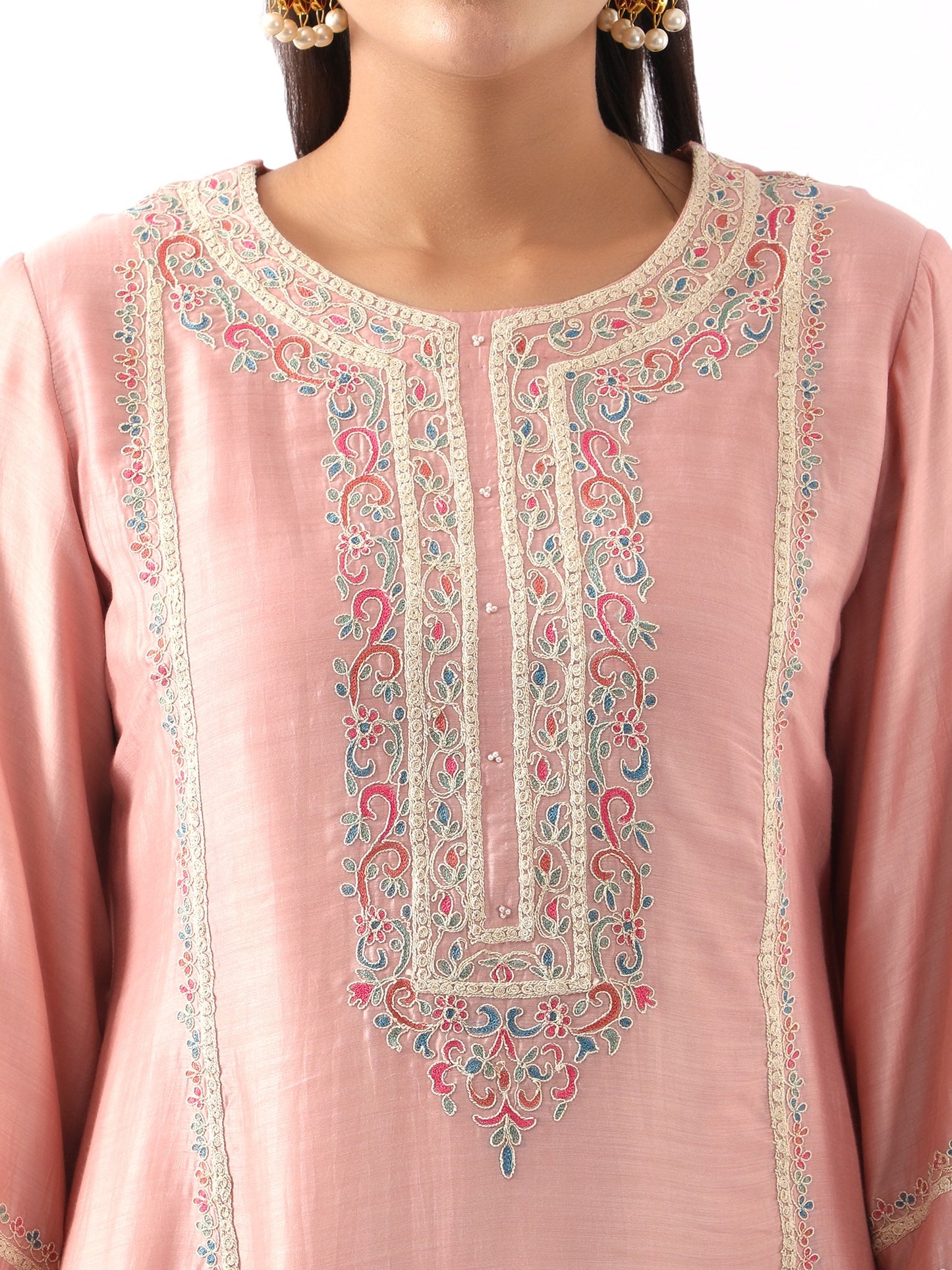 Blush Pink Embroidered A-Line Kurta & Salwar Set