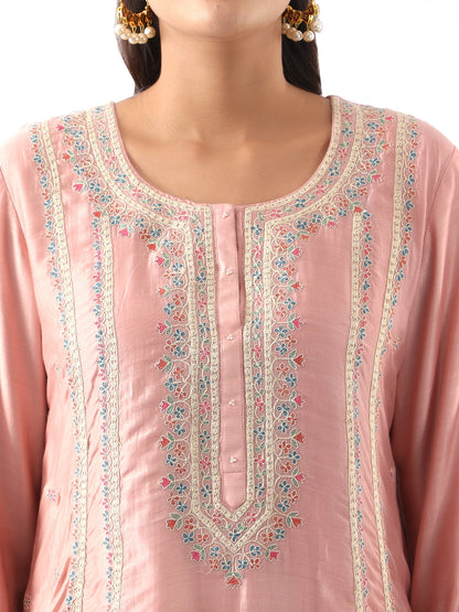 Blush Pink Embroidered A-Line Kurta & Dhoti Set