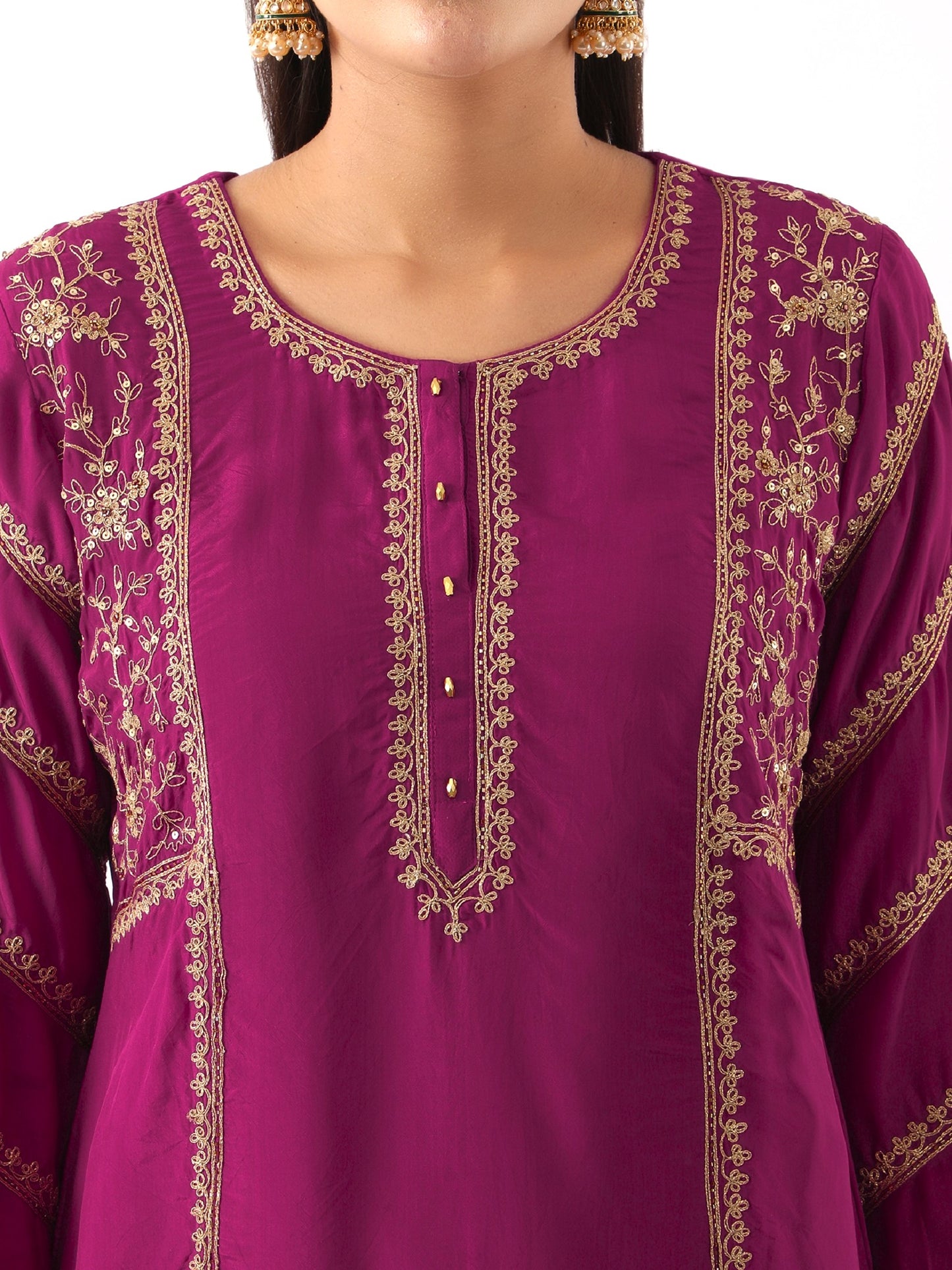 Magenta Pink Dori Embroidered Kurta & Dhoti Set