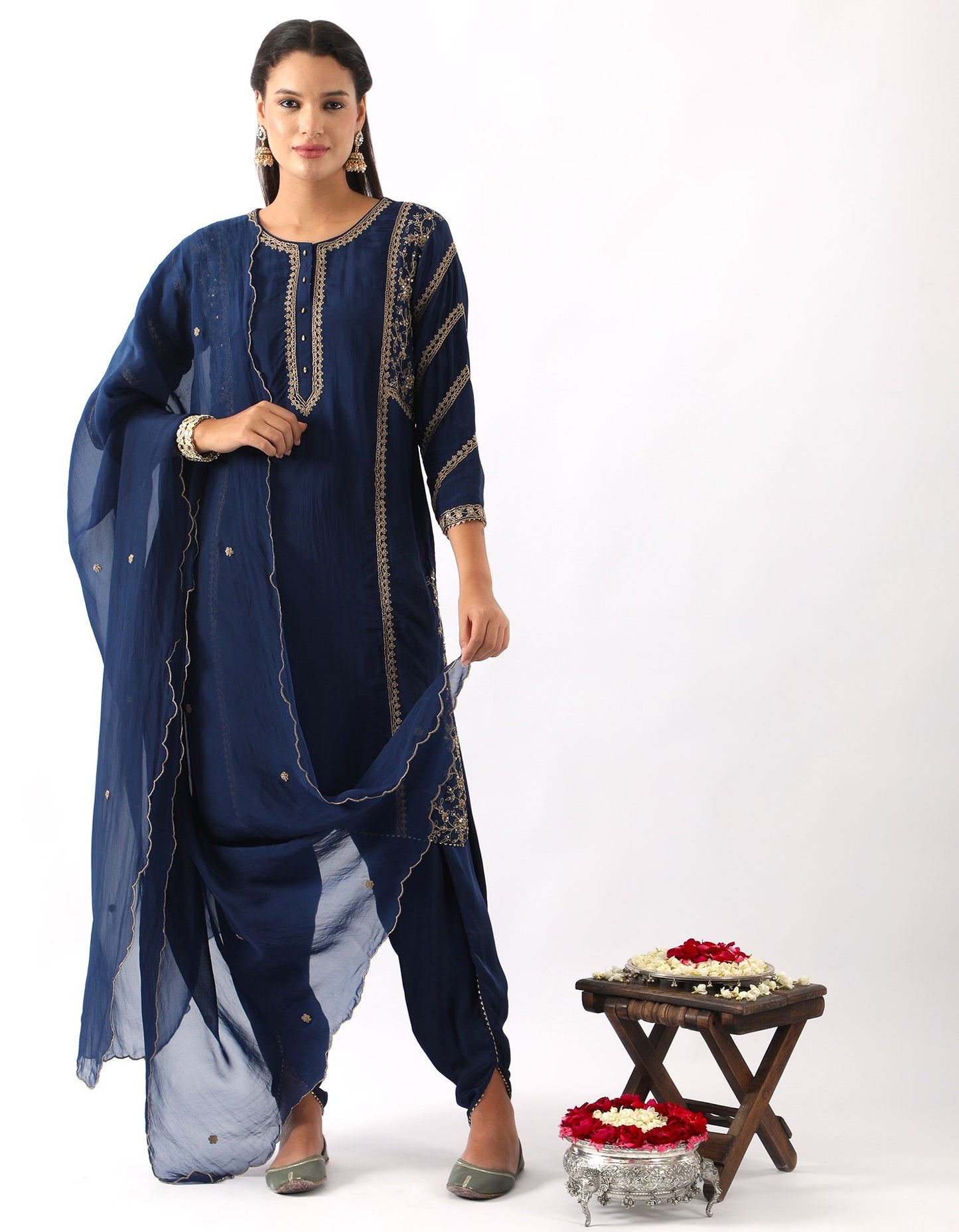 Midnight Blue Dori Embroidered Kurta & Dhoti Set