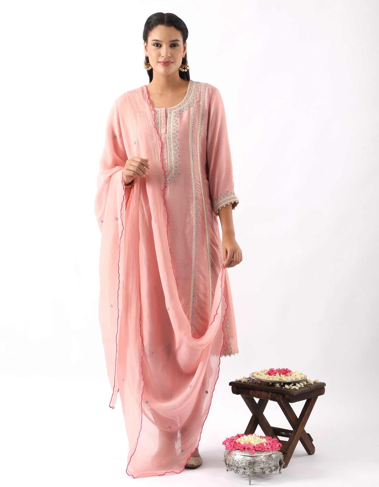 Blush Pink Embroidered A-Line Kurta & Dhoti Set